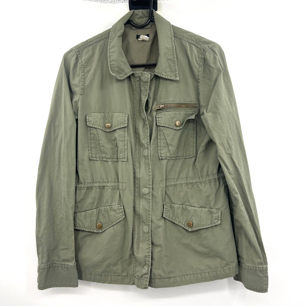 J.Crew Womens M Olive Green Utility Field Jacket Cotton Cargo Military Snap